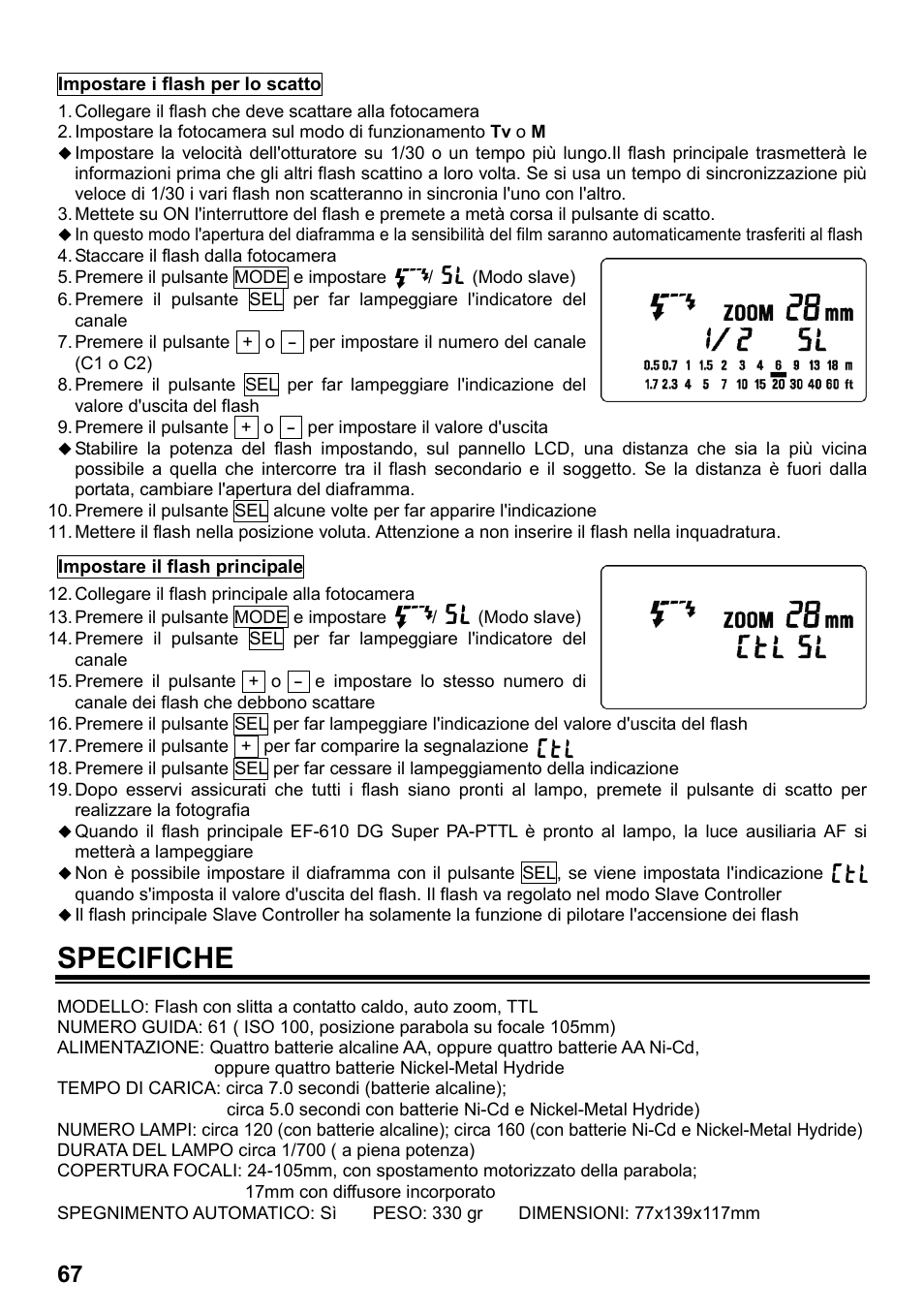 Specifiche | SIGMA ELECTRONIC FLASH EF-610 DG SUPER PA-PTTL (ペンタックス用) User Manual | Page 68 / 136