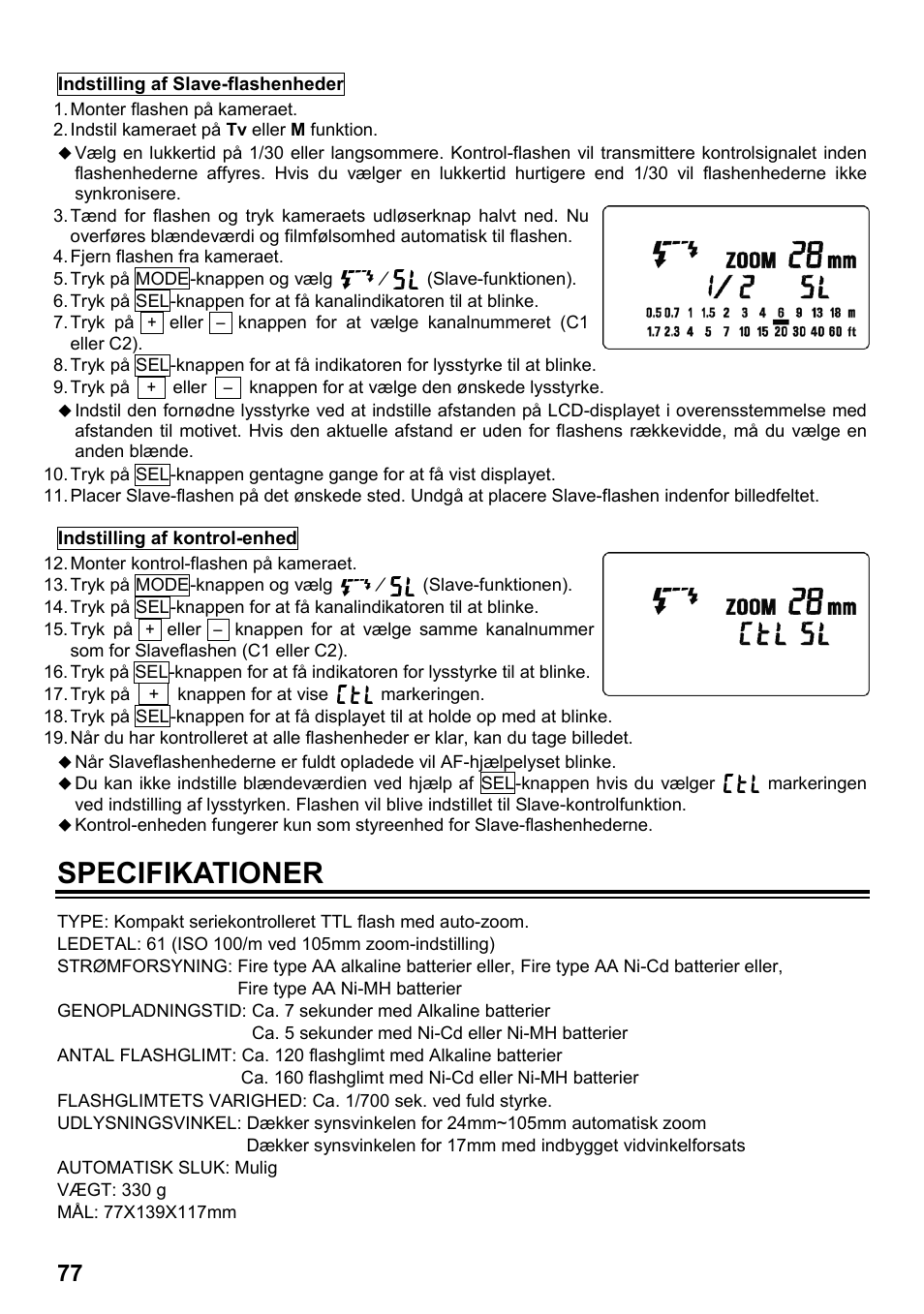 Specifikationer | SIGMA ELECTRONIC FLASH EF-610 DG SUPER PA-PTTL (ペンタックス用) User Manual | Page 78 / 136