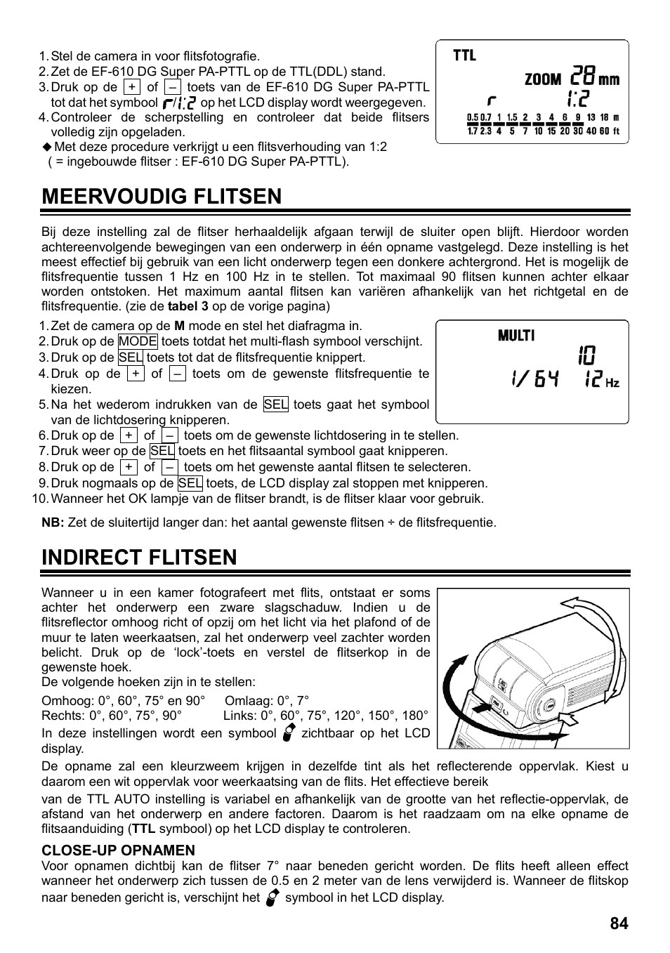 Meervoudig flitsen, Indirect flitsen | SIGMA ELECTRONIC FLASH EF-610 DG SUPER PA-PTTL (ペンタックス用) User Manual | Page 85 / 136