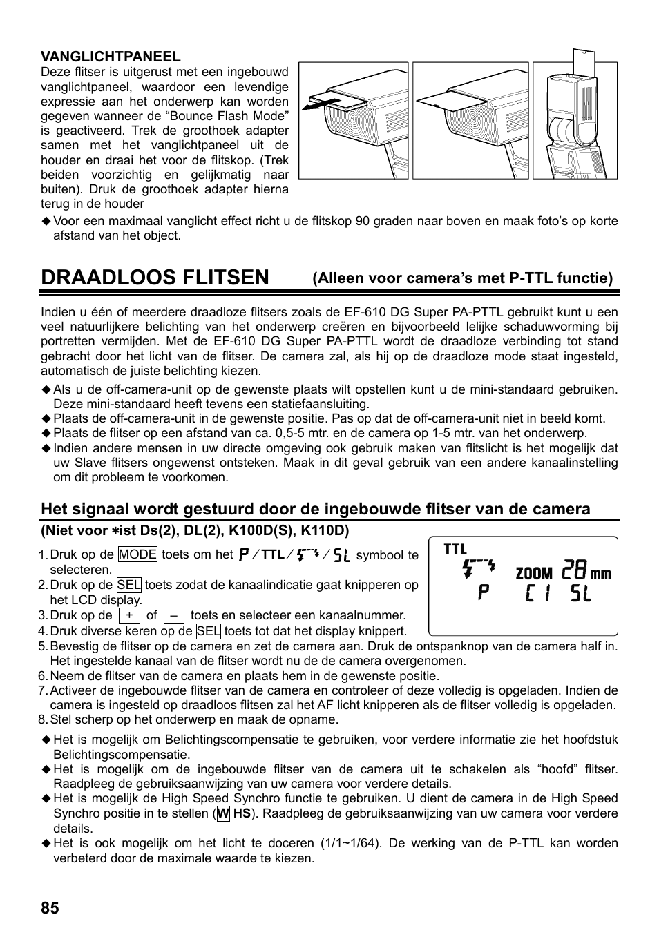Draadloos flitsen, Alleen voor camera’s met p-ttl functie) | SIGMA ELECTRONIC FLASH EF-610 DG SUPER PA-PTTL (ペンタックス用) User Manual | Page 86 / 136