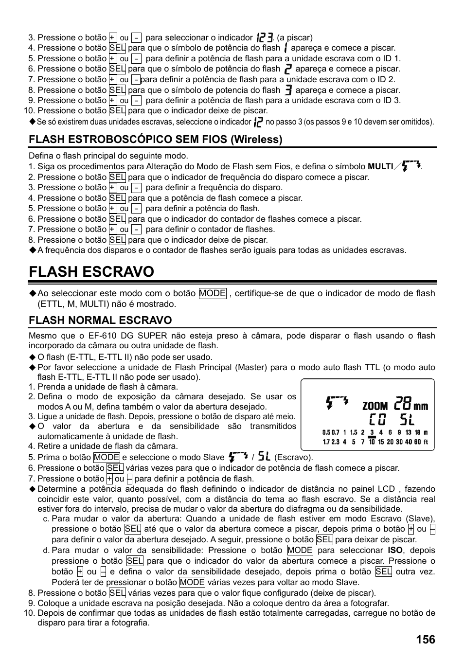 Flash escravo, Flash estroboscópico sem fios (wireless), Flash normal escravo | SIGMA ELECTRONIC FLASH EF-610 DG SUPER EO-ETTL II (キヤノン用) User Manual | Page 157 / 160