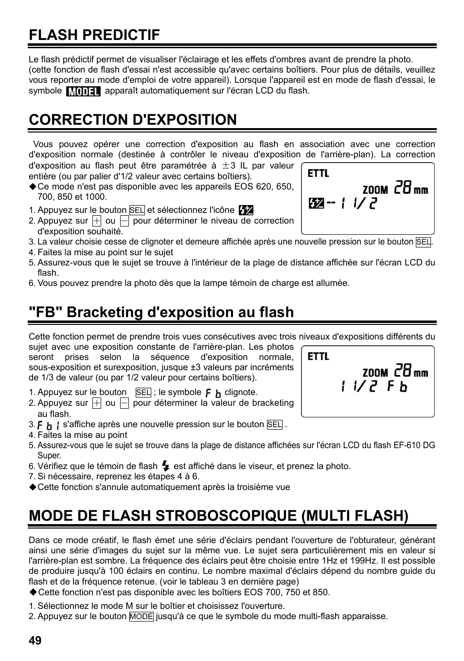 Flash predictif, Correction d'exposition, Fb