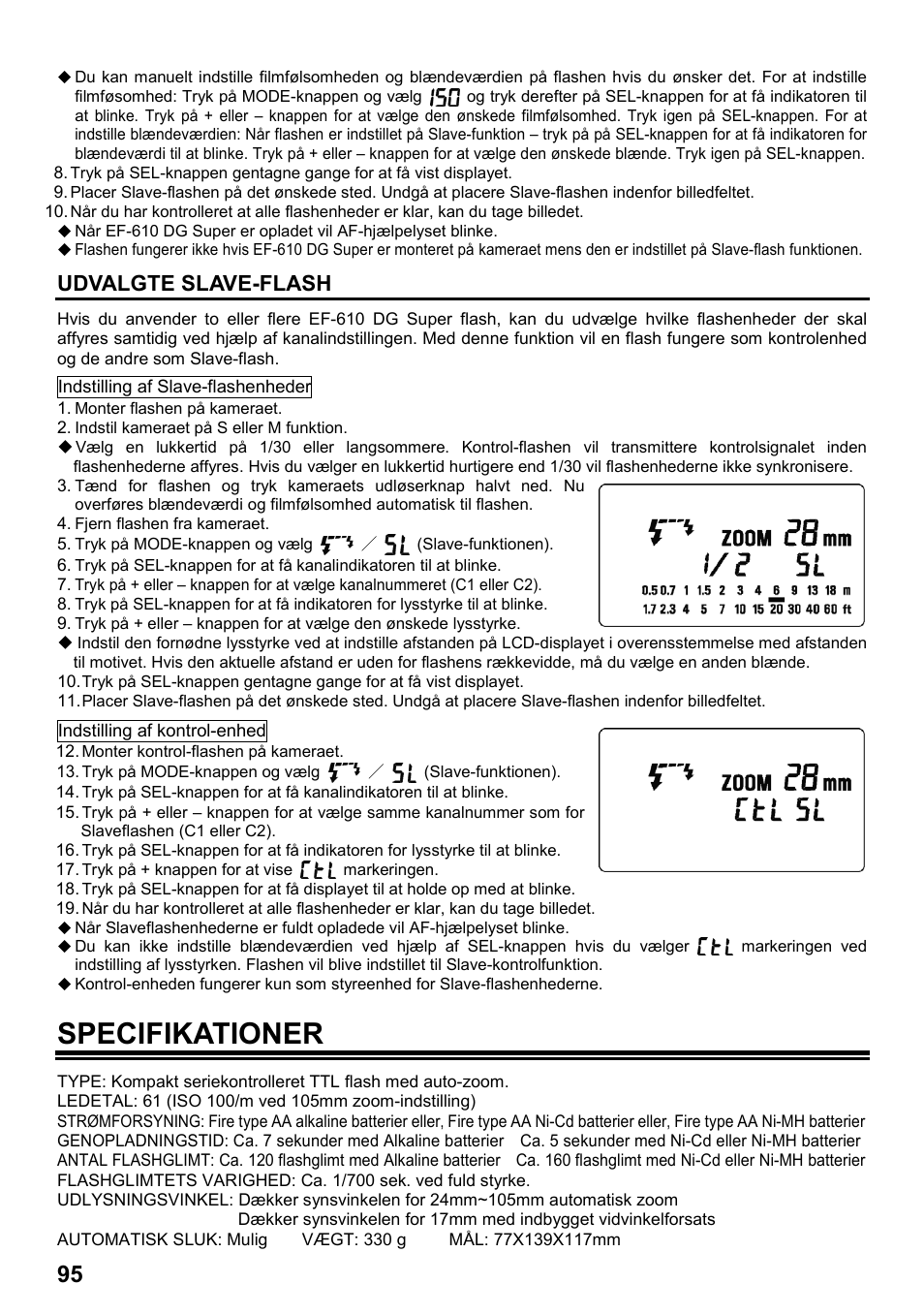 Specifikationer, Udvalgte slave-flash | SIGMA ELECTRONIC FLASH EF-610 DG SUPER EO-ETTL II (キヤノン用) User Manual | Page 96 / 160