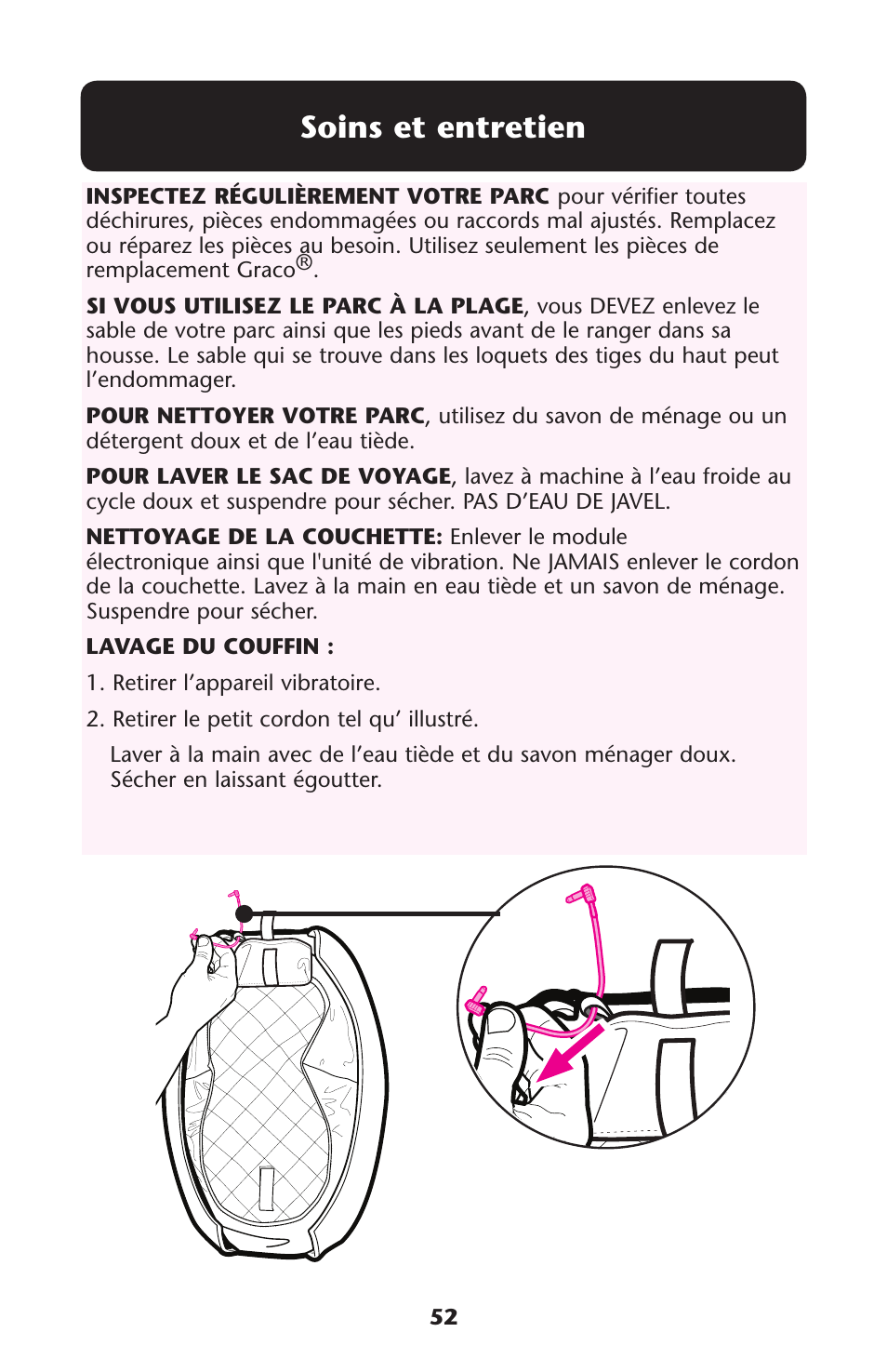 Soins et entretien | Graco Playard none User Manual | Page 52 / 56