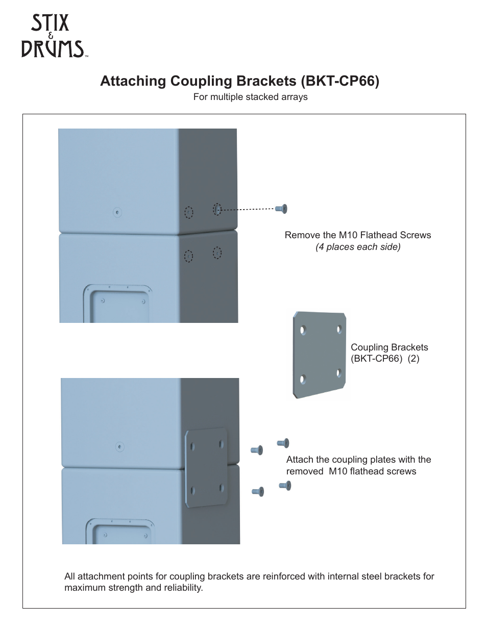 Coupling plate, Attaching coupling brackets (bkt-cp66) | Stix & Drums STX 6600 User Manual | Page 3 / 12