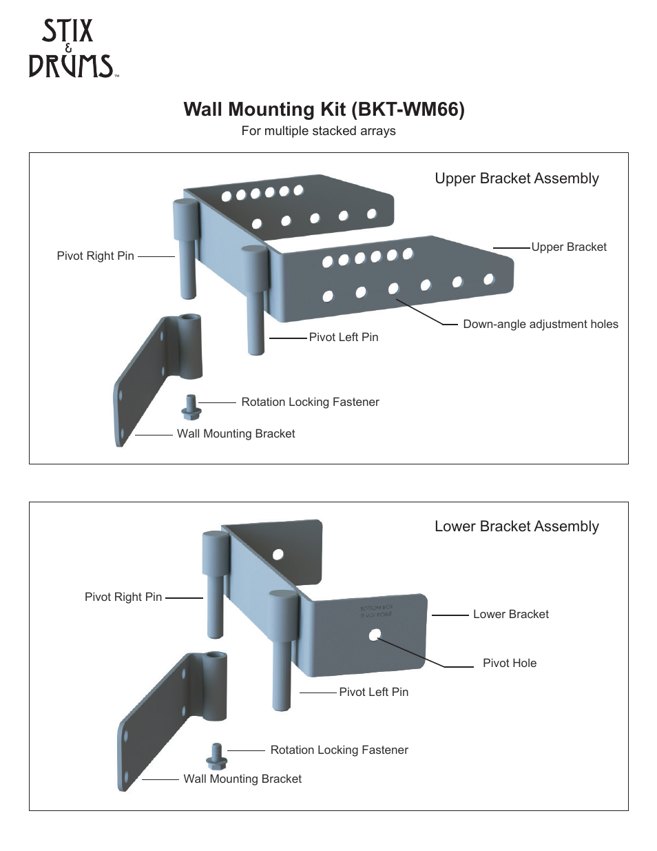 Wall mounting kit, Wall mounting kit (bkt-wm66) | Stix & Drums STX 6600 User Manual | Page 4 / 12