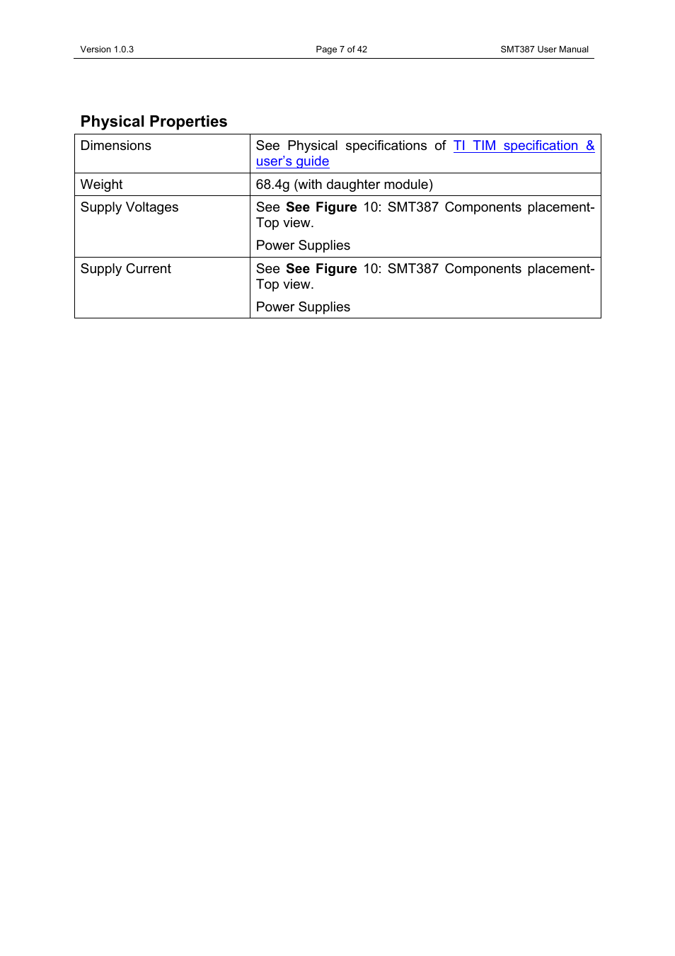 Physical properties | Sundance SMT387 User Manual | Page 7 / 42