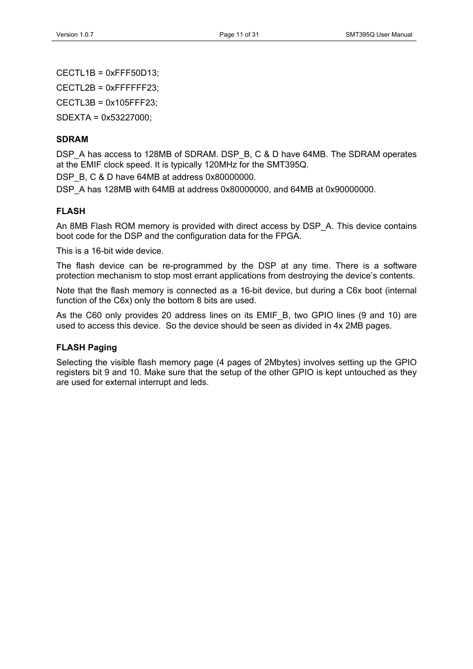 Sdram, Flash, Flash paging | Sdram flash | Sundance SMT395Q User Manual | Page 11 / 31