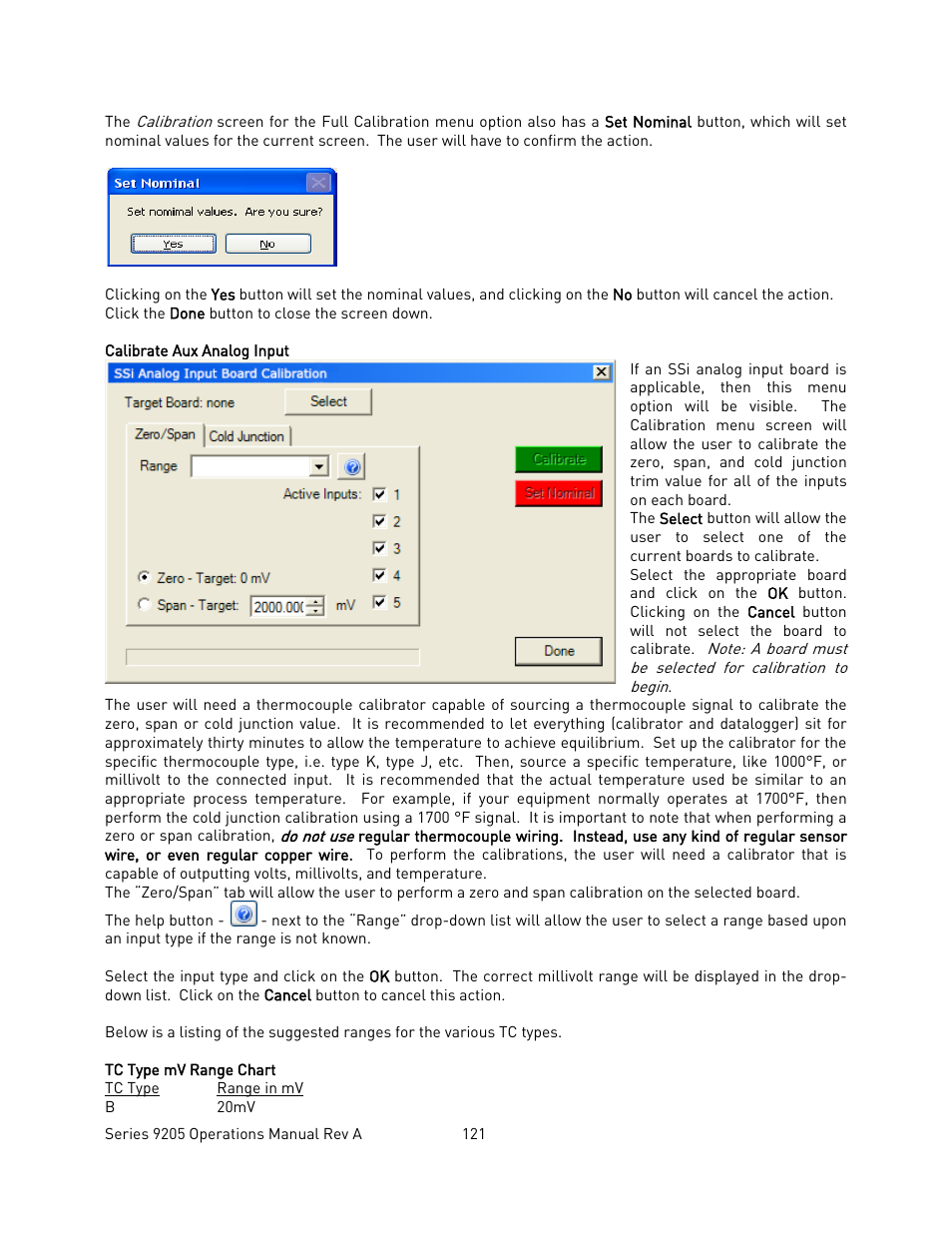 Tc type mv range chart | Super Systems 9205 Series User Manual | Page 122 / 235