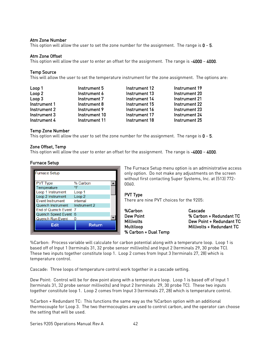 Furnace setup | Super Systems 9205 Series User Manual | Page 43 / 235