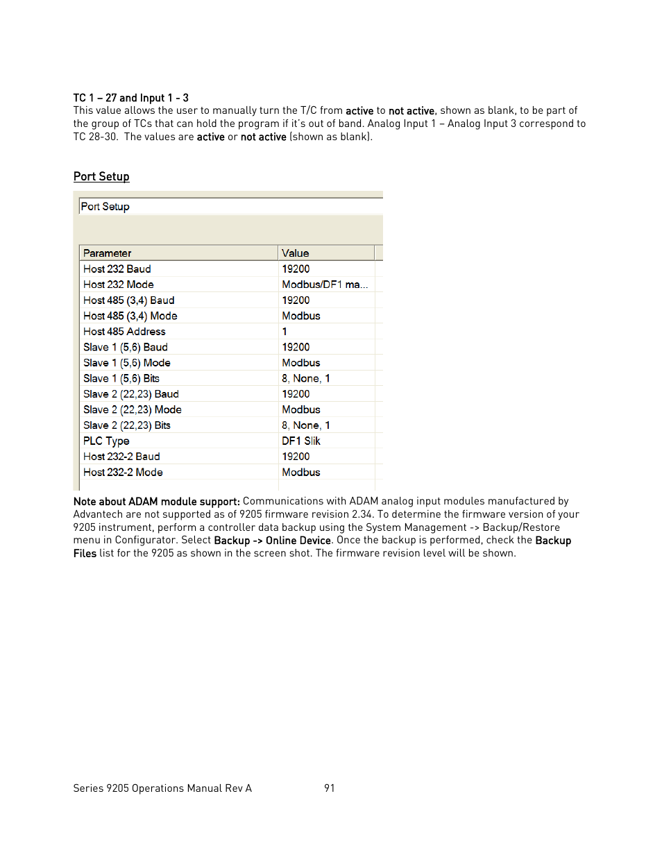 Port setup, Etup | Super Systems 9205 Series User Manual | Page 92 / 235