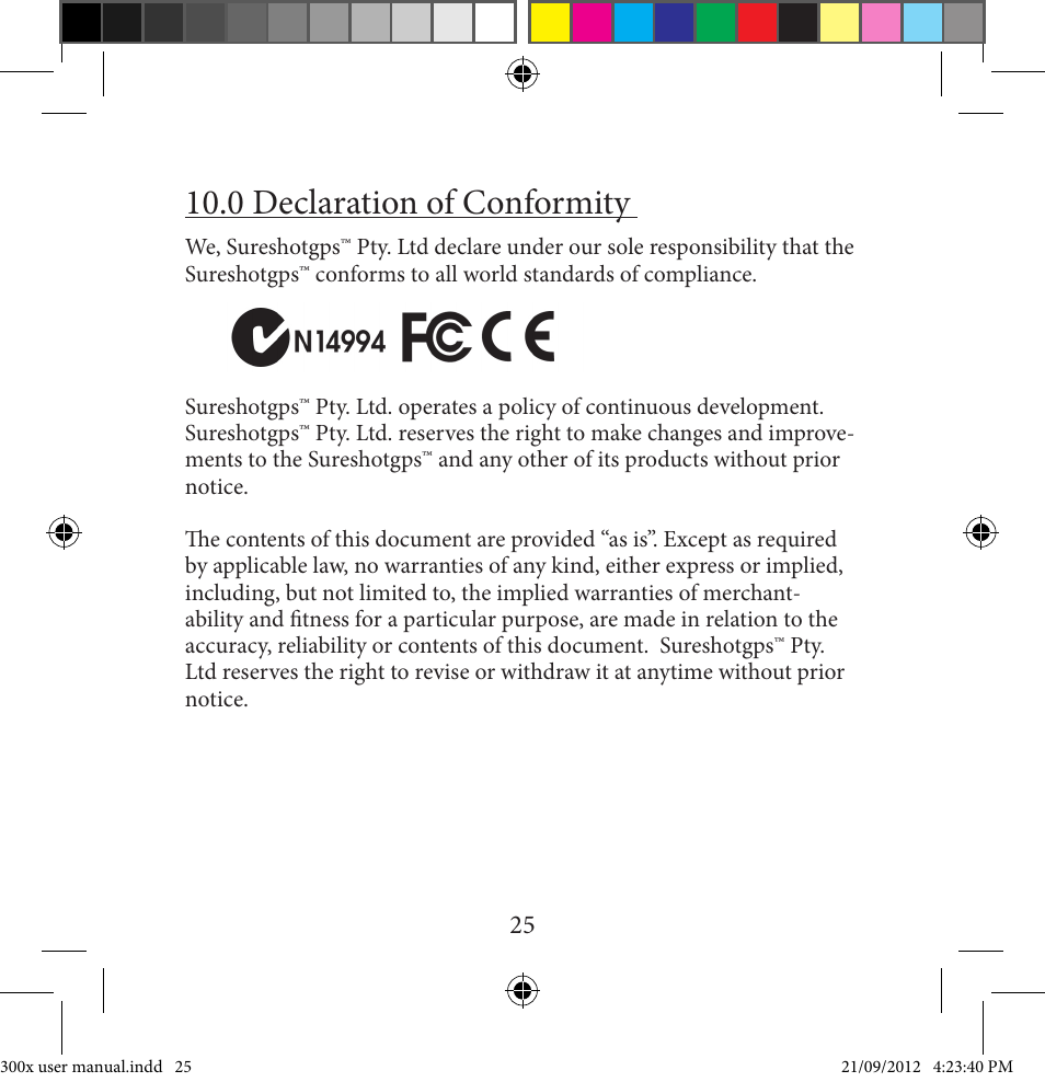 0 declaration of conformity | Sureshotgps MICRO 300X User Manual | Page 25 / 27