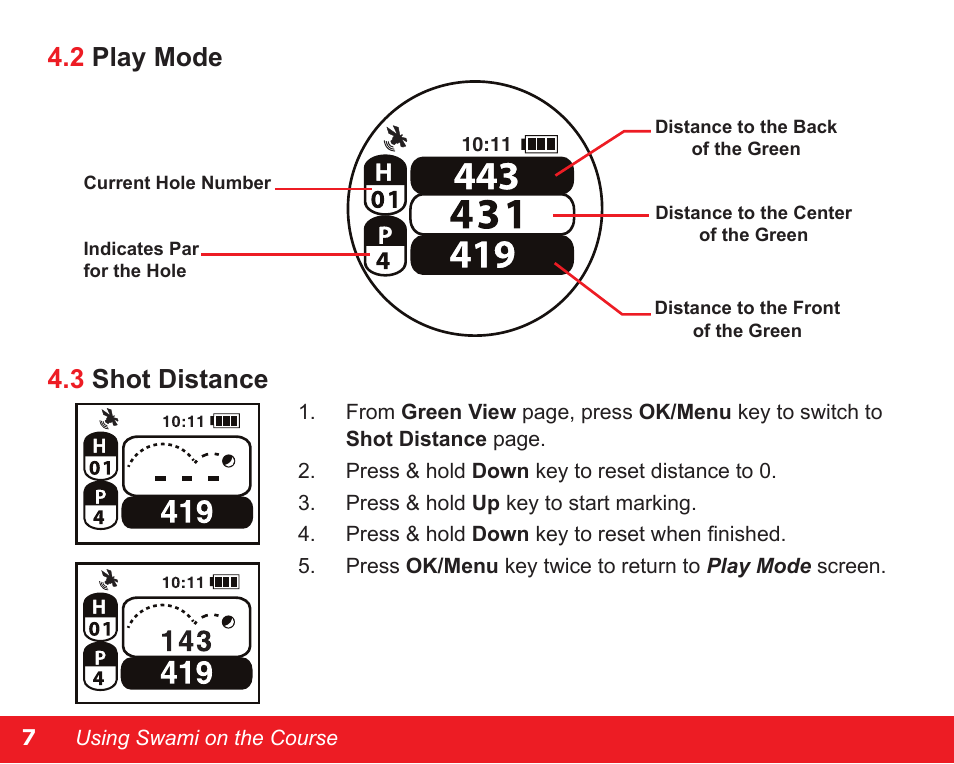3 shot distance, 2 play mode | Swami NEW WATCH GOLF GPS User Manual | Page 8 / 20