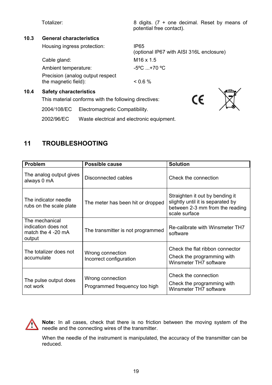 3 general characteristics, 4 safety characteristics, Troubleshooting | 11 troubleshooting | Tecfluid TH7 User Manual | Page 19 / 20