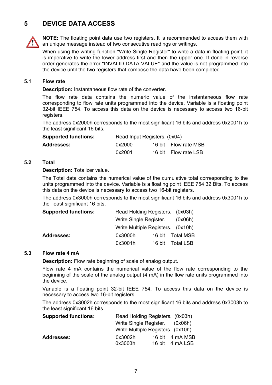 Device data access, 1 flow rate, 2 total | 3 flow rate 4 ma, 5device data access | Tecfluid MX4B User Manual | Page 7 / 24