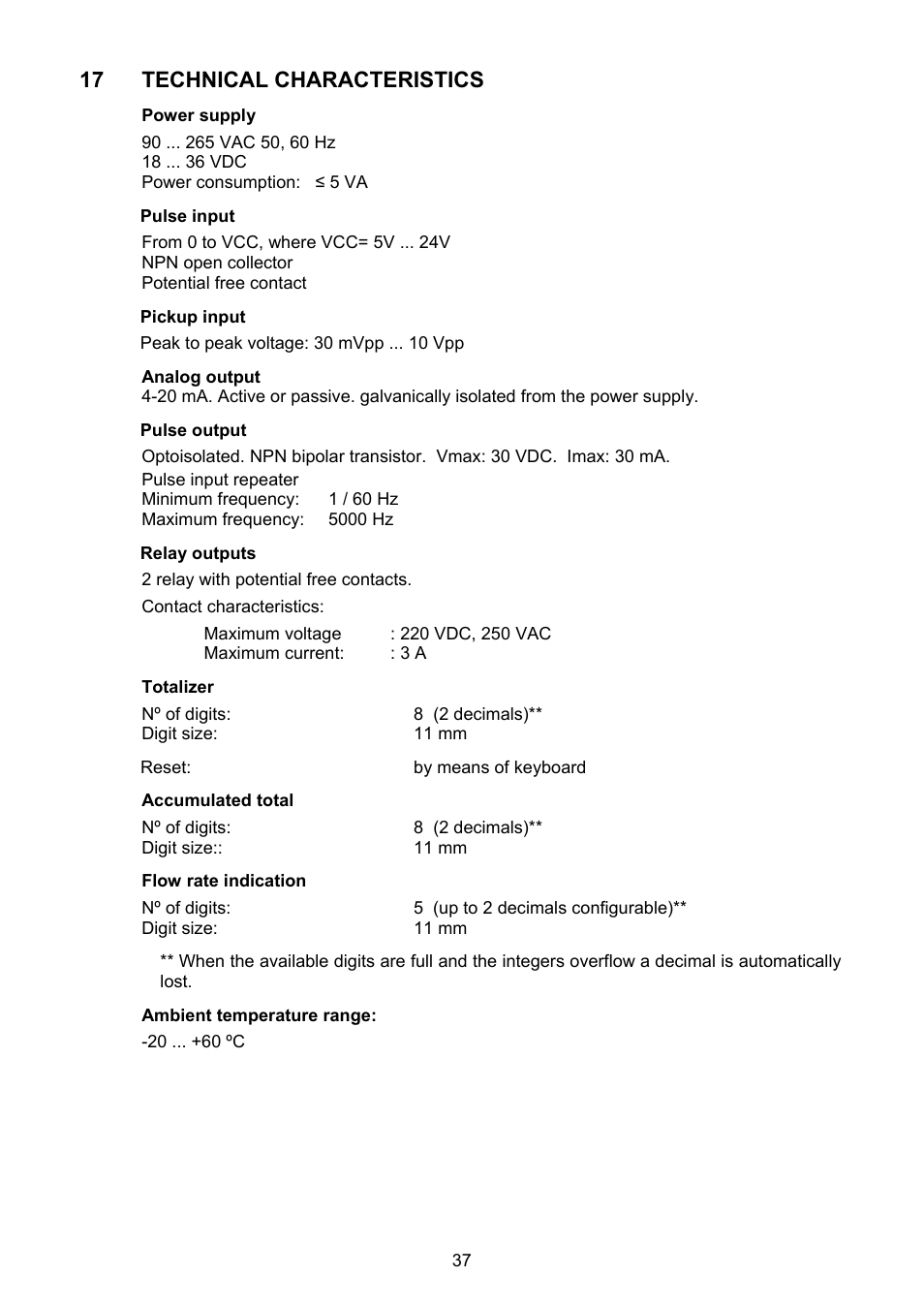 Technical characteristics | Tecfluid MT03F User Manual | Page 37 / 40