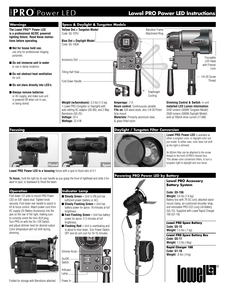 Tiffen Lowel PRO Power LED User Manual | 2 pages