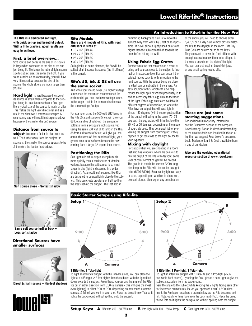 Lowel rifa-lite, Instructions | Tiffen Lowel Rifa-lite User Manual | Page 3 / 4