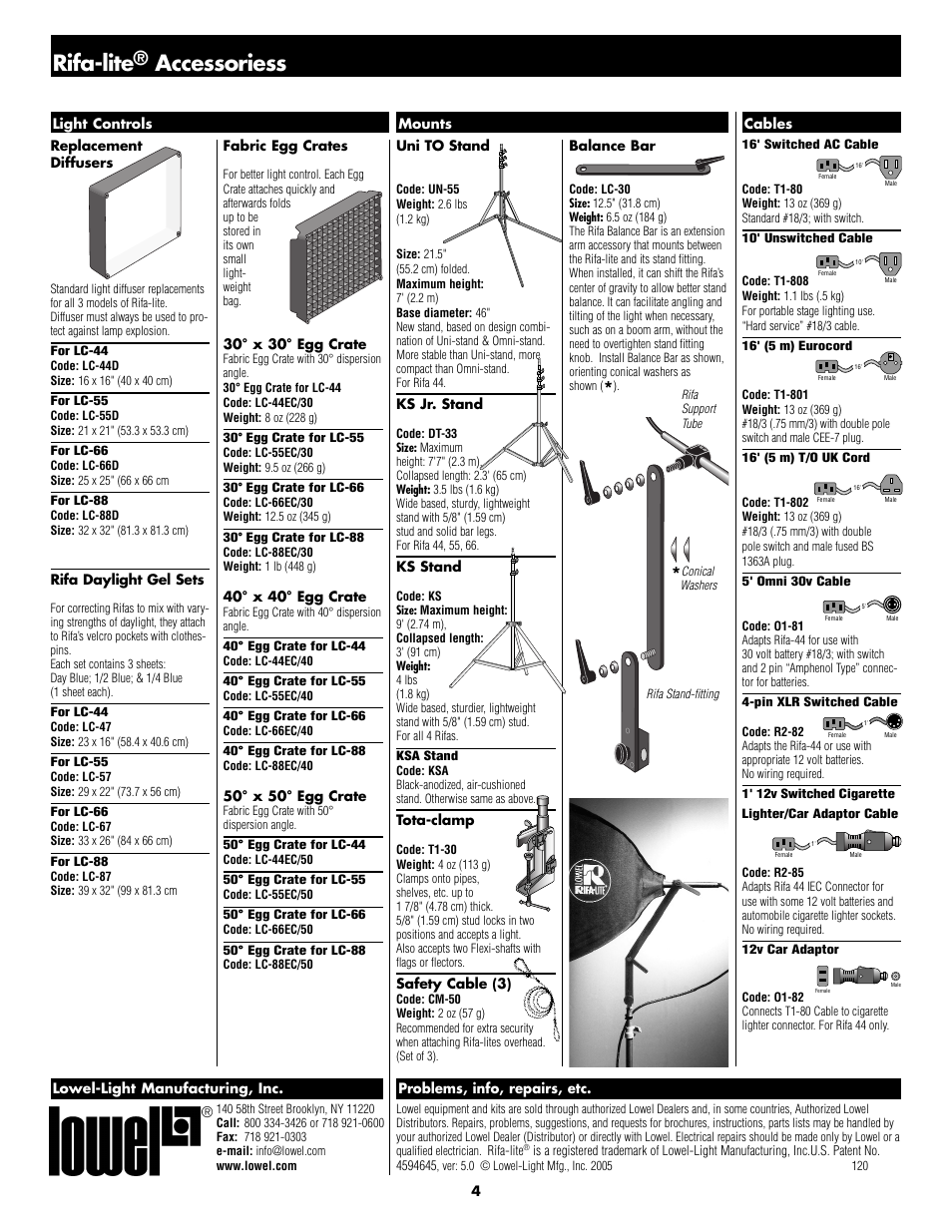 Rifa-lite, Accessoriess | Tiffen Lowel Rifa-lite User Manual | Page 4 / 4