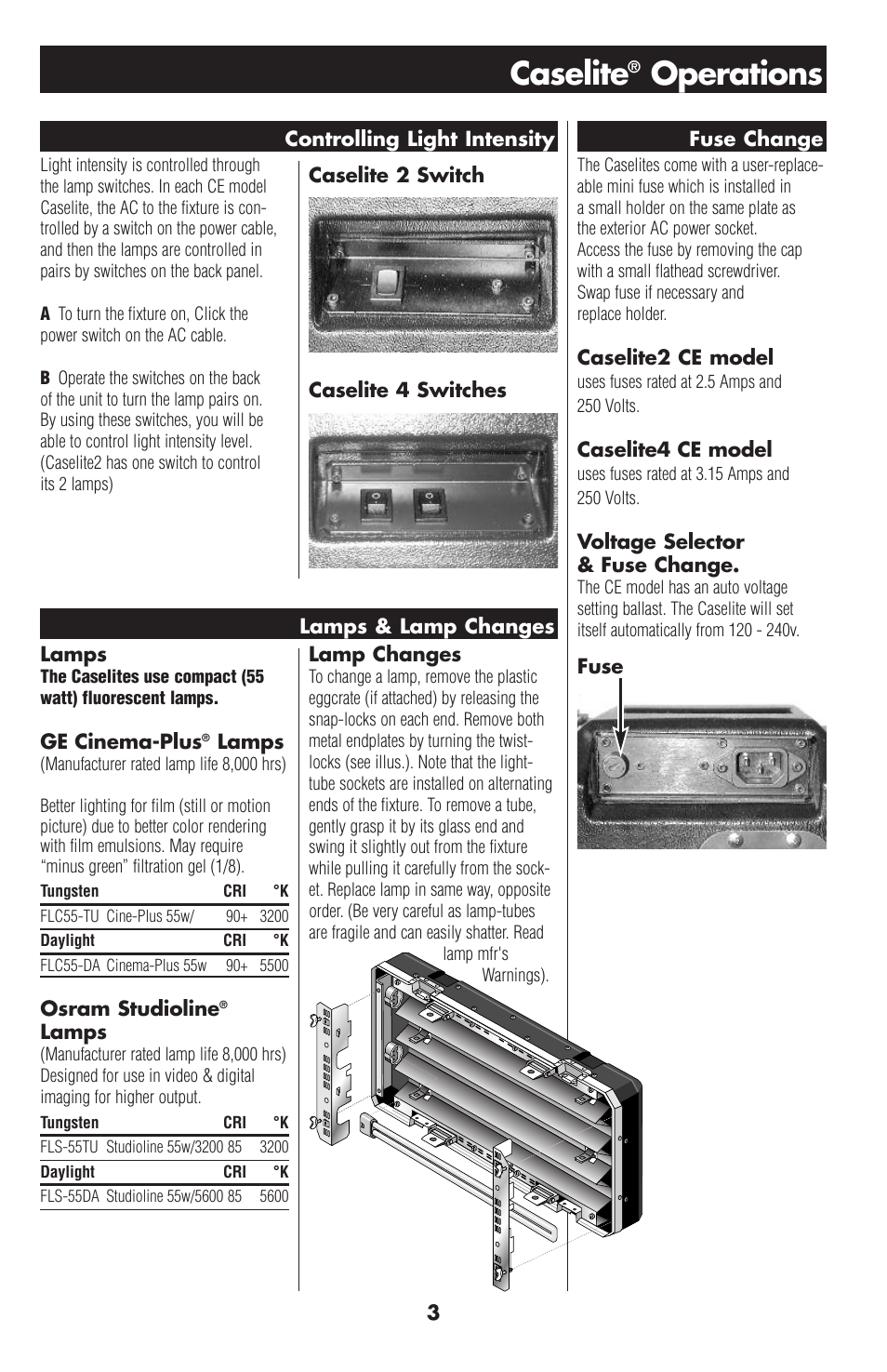 Caselite, Operations | Tiffen Lowel Caselite ce User Manual | Page 3 / 4