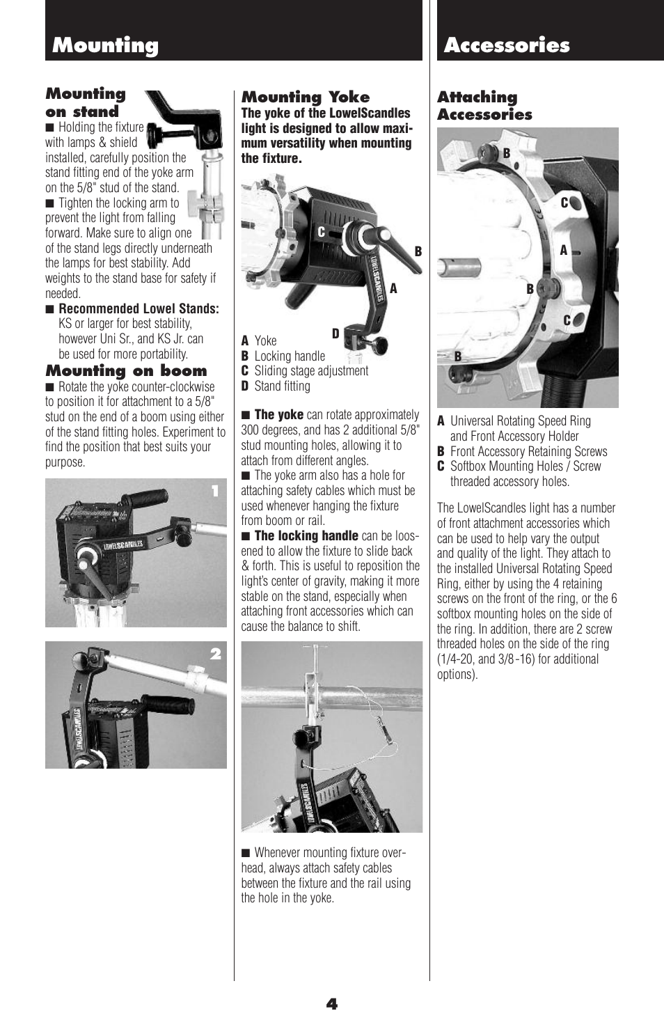 Mounting accessories | Tiffen Lowel Scandles User Manual | Page 4 / 8