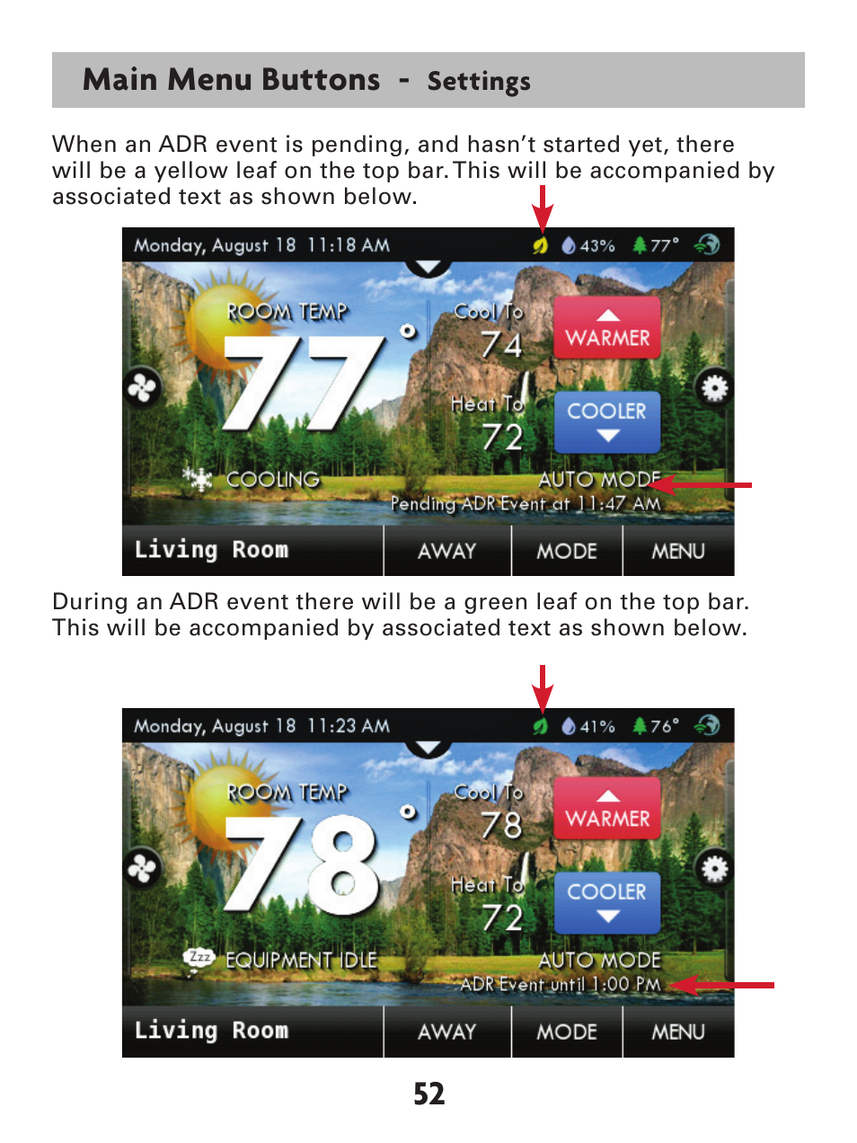 52 main menu buttons | Venstar T7900 User Manual | Page 60 / 95