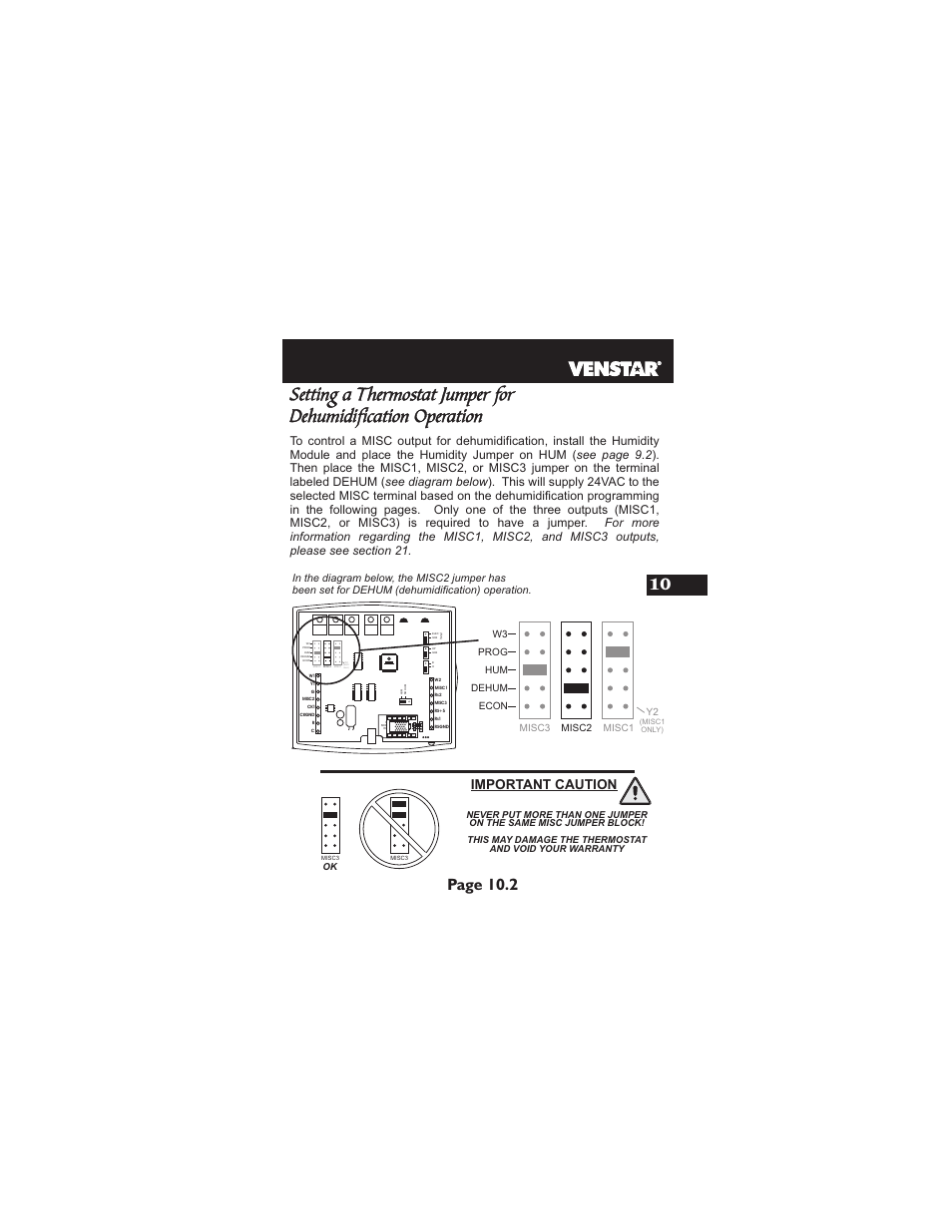 Page 10.2, Misc1 only), Important caution | Econ | Venstar T2900 User Manual | Page 48 / 113