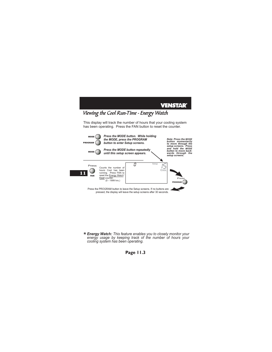 Viewing the cool run-time - energy watch, Page 11.3 | Venstar T2900 User Manual | Page 55 / 113