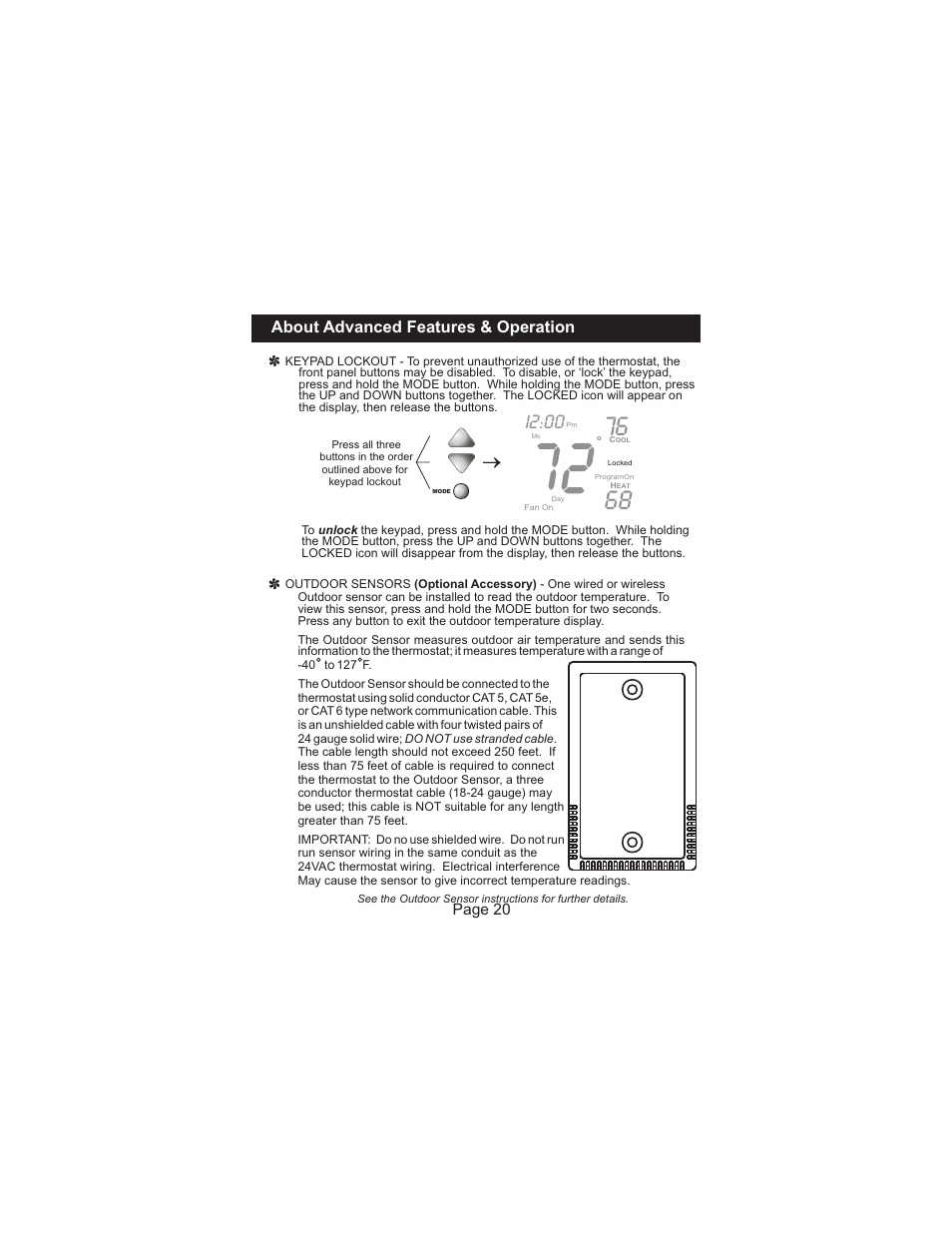 I2:00, About advanced features & operation, Page 20 | Venstar T1100FS User Manual | Page 21 / 23