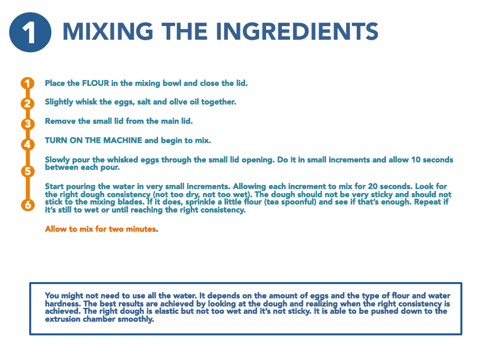 Mixing the ingredients | Viante CUC-26PM Pasta Perfetto Quick Guide User Manual | Page 10 / 15