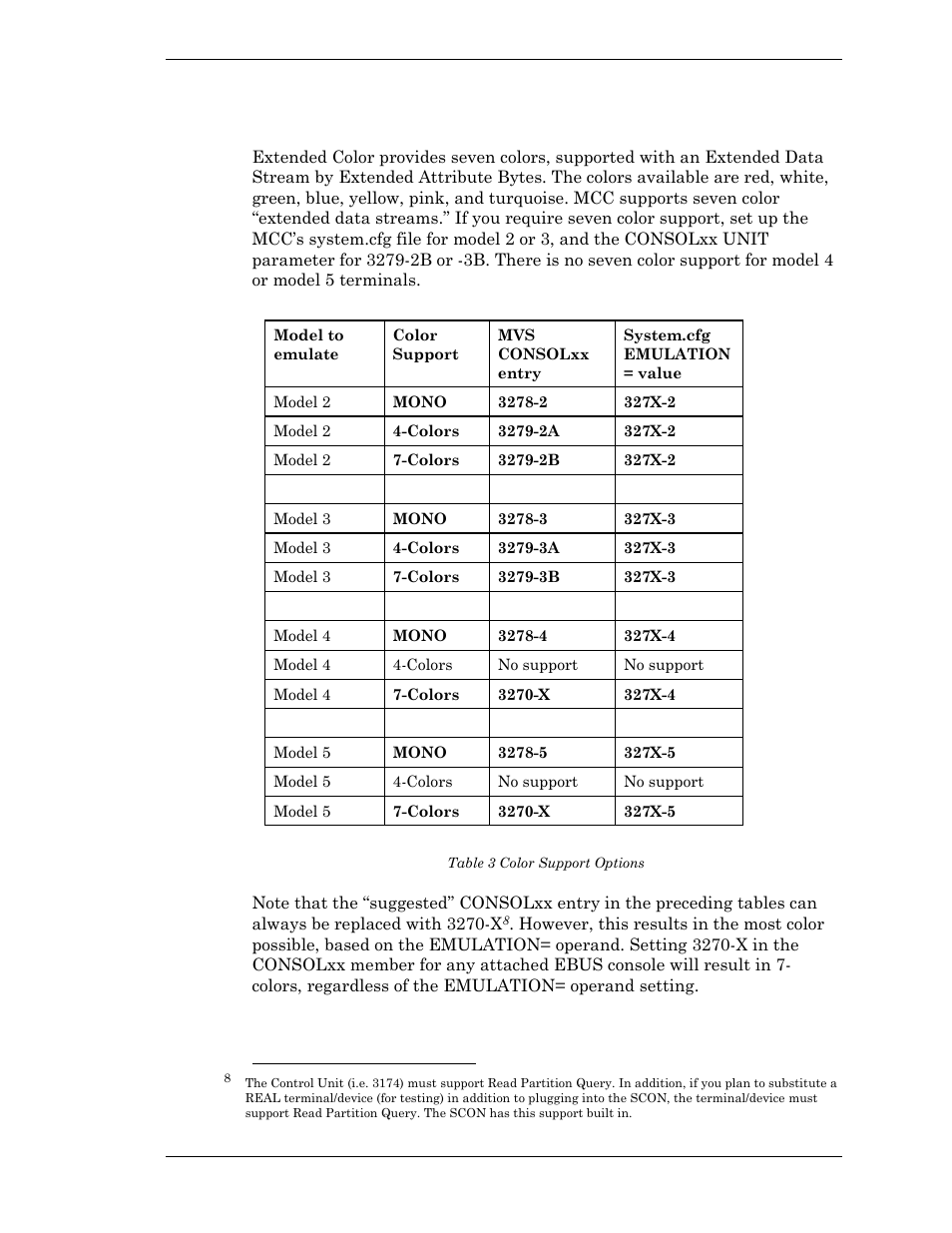 Extended color, Table 3 color support options | Visara Master Console Center Installation User Manual | Page 41 / 52