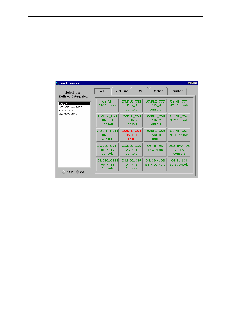 Console selection window, Console tabs, Figure 11. console selection window | Visara Master Console Center Operations Guide User Manual | Page 28 / 80