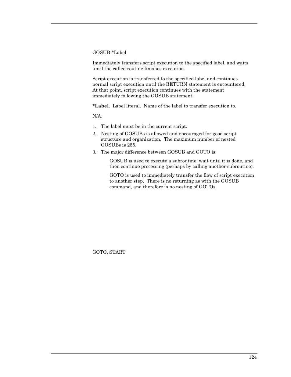 Gosub | Visara Master Console Center Scripting Guide User Manual | Page 124 / 262