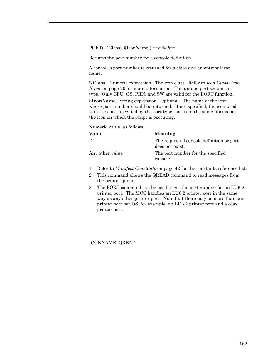 Port | Visara Master Console Center Scripting Guide User Manual | Page 162 / 262