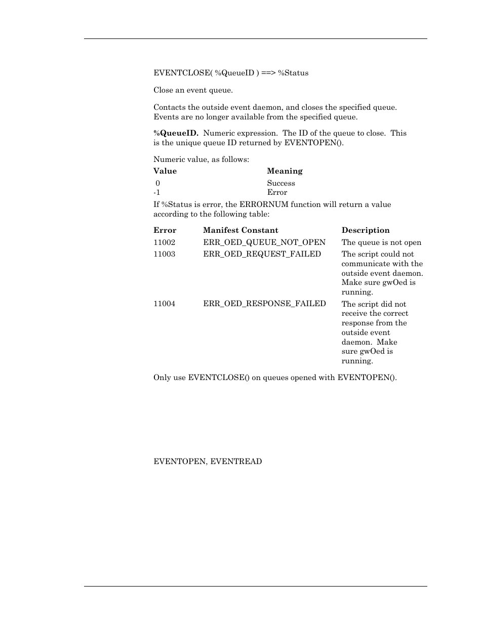 Eventclose | Visara Master Console Center Scripting Guide User Manual | Page 215 / 262