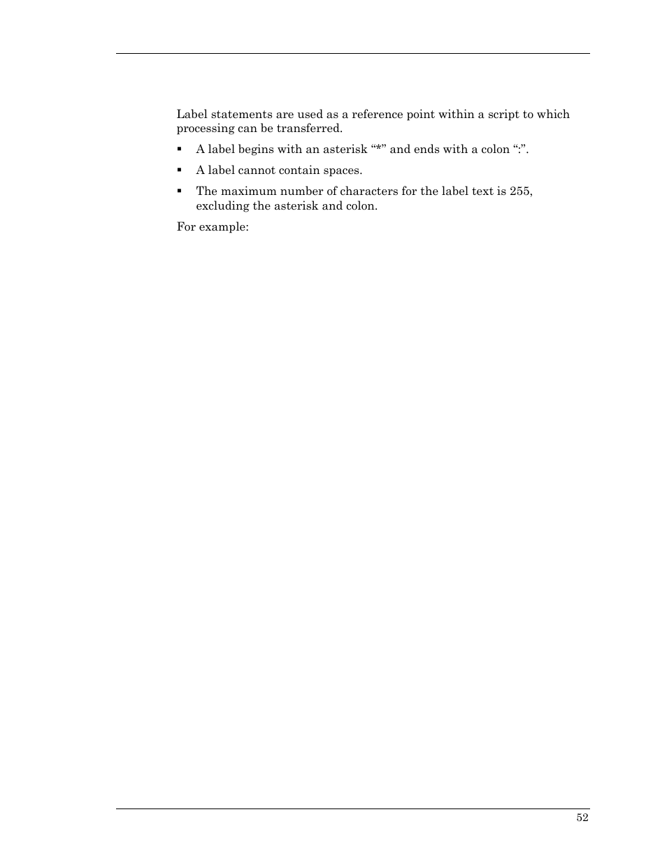 Label statements | Visara Master Console Center Scripting Guide User Manual | Page 52 / 262