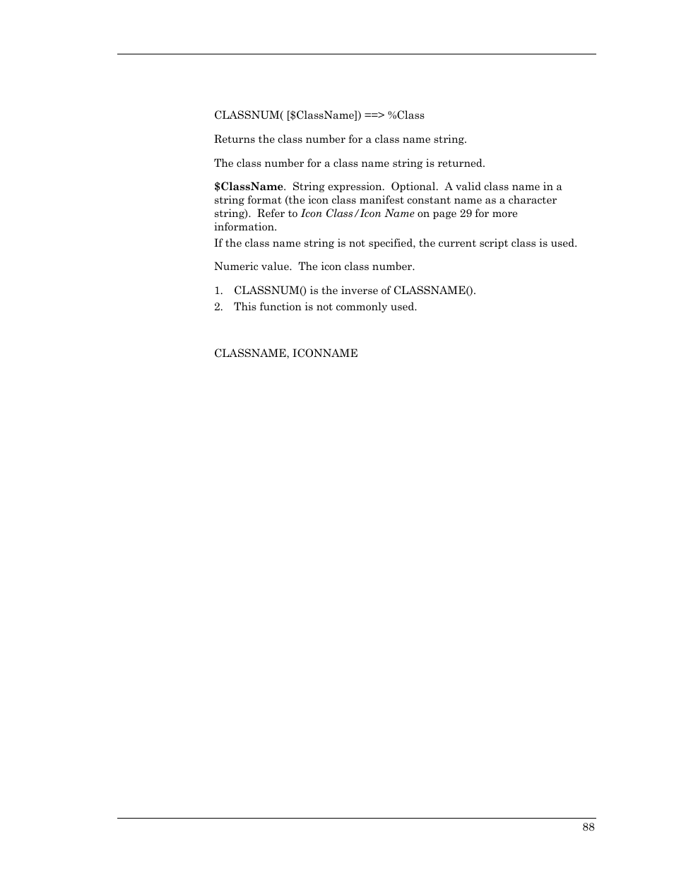 Classnum, Classnum, iconn | Visara Master Console Center Scripting Guide User Manual | Page 88 / 262