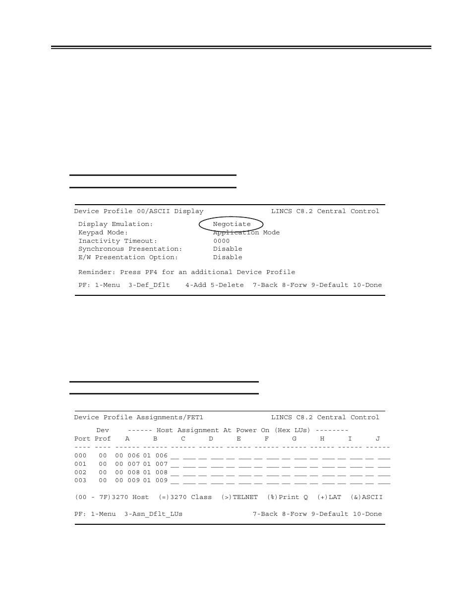 Device profile - ascii display options, Device profile assignments - telnet clients, Ascii display options | Telnet clients, Chapter 3. configuring the scon | Visara SCON-20L Installation User Manual | Page 31 / 100