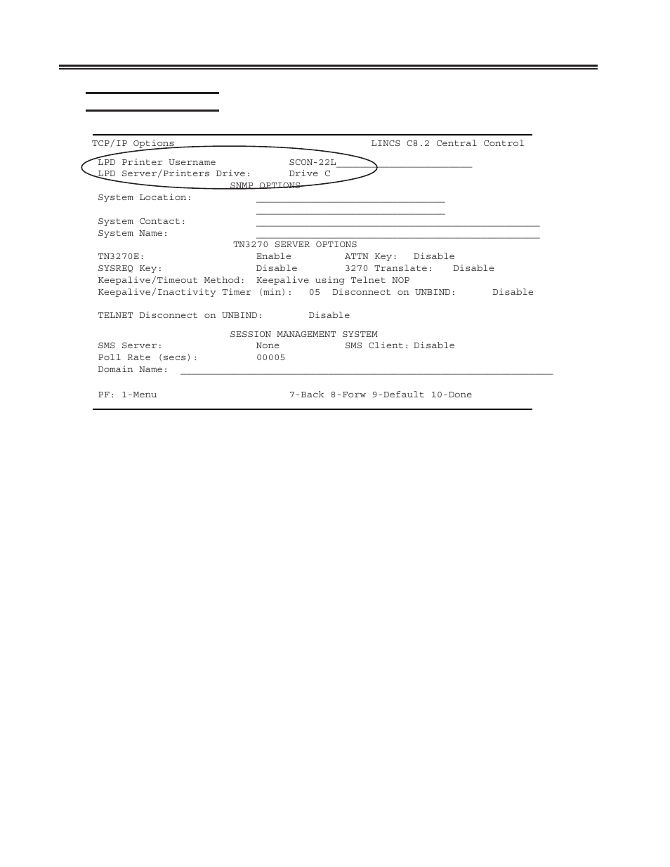 Tcp/ip options panel, Network device definition panel - lpd printer -23 | Visara SCON-20L Installation User Manual | Page 40 / 100