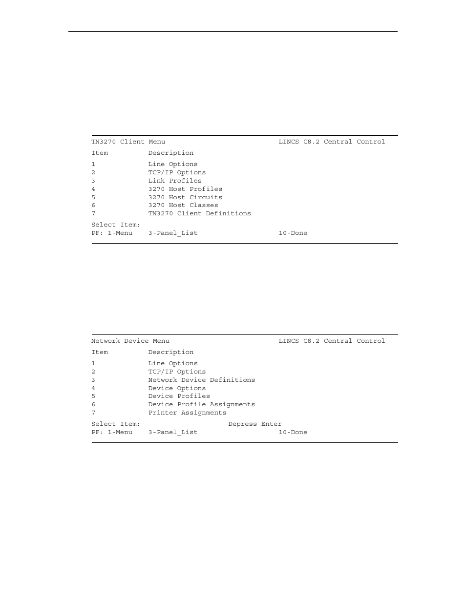 Tn3270 server menu, Network device menu, Tn3270 server menu network device menu | Visara LINCS Configuration User Manual | Page 34 / 240