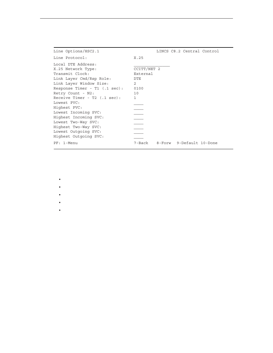 Hsc x.25 line options, Line options/scc, Hsc x.25 line options line options/scc | Visara LINCS Configuration User Manual | Page 66 / 240