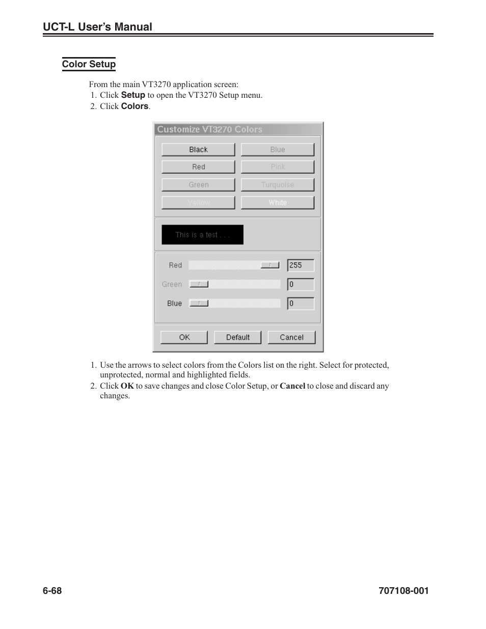 Color setup -68 | Visara UCT-L User Manual | Page 130 / 160