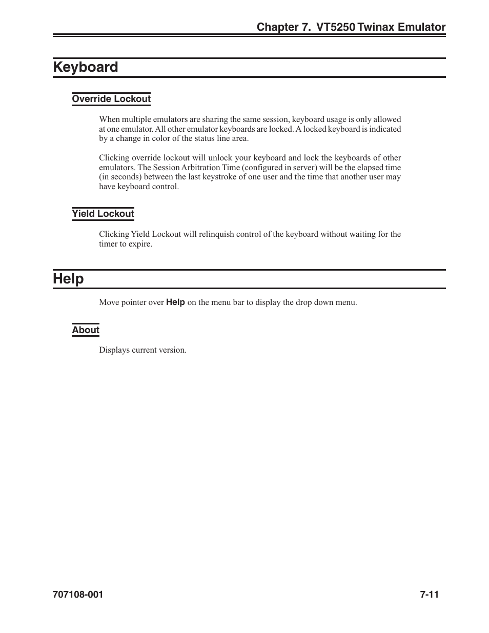 Keyboard -11, Override lockout -11 yield lockout -11, Help -11 | About -11, Keyboard, Help | Visara UCT-L User Manual | Page 141 / 160
