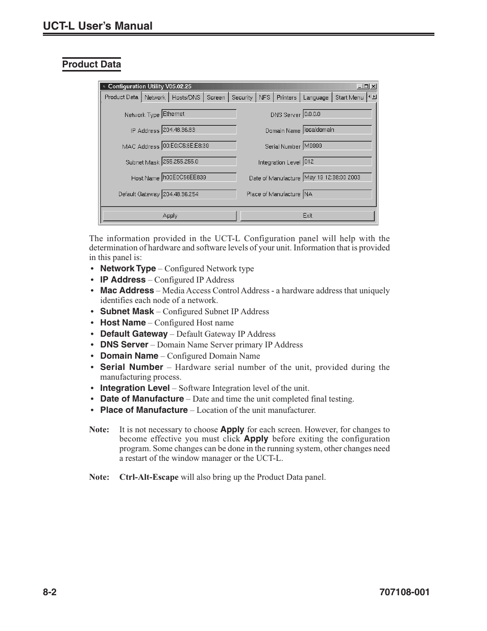 Product data -2, Uct-l user’s manual | Visara UCT-L User Manual | Page 144 / 160