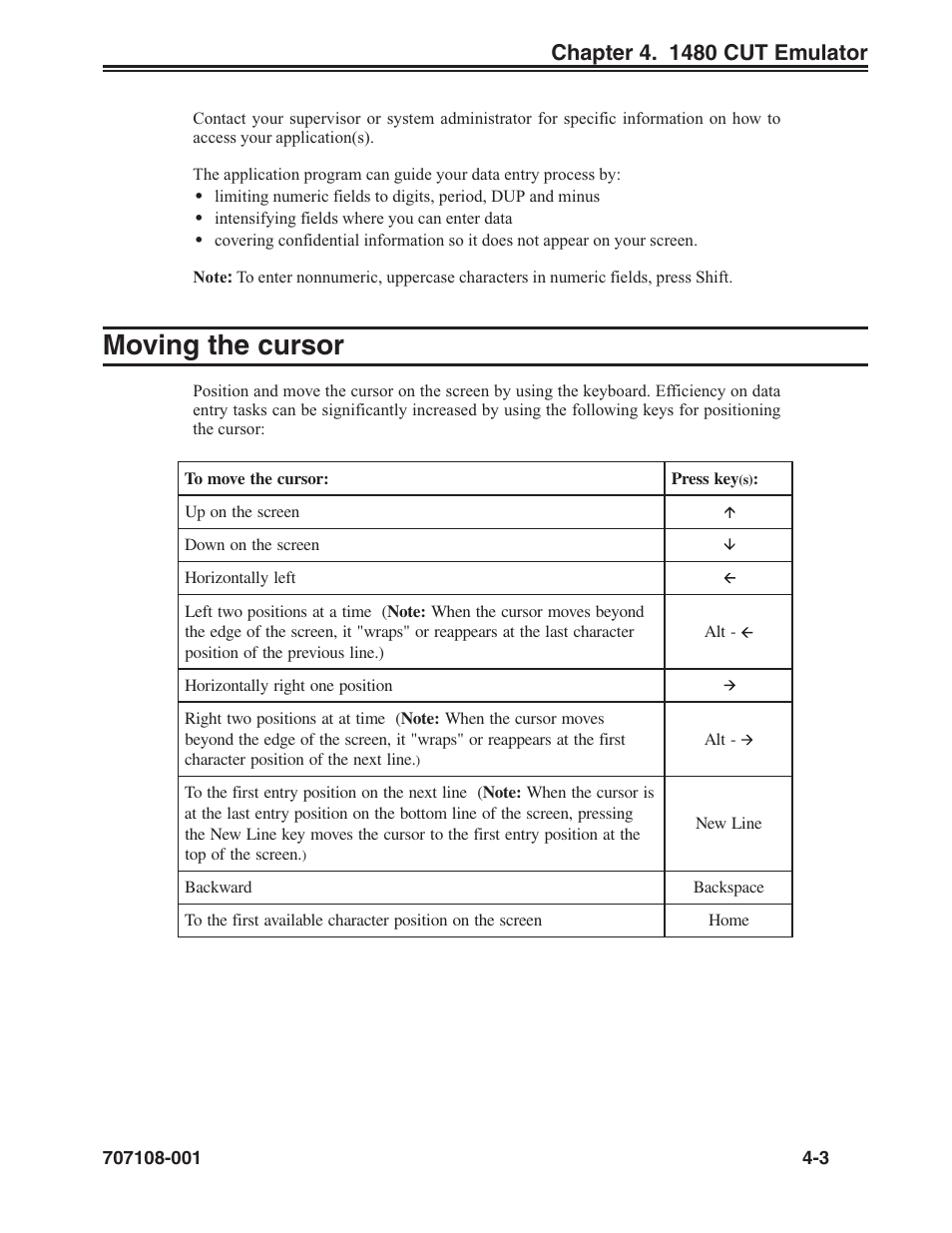 Moving the cursor -3, Moving the cursor | Visara UCT-L User Manual | Page 27 / 160