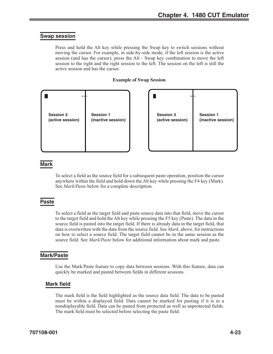Swap session -23 mark -23 paste -23 mark/paste -23 | Visara UCT-L User Manual | Page 47 / 160