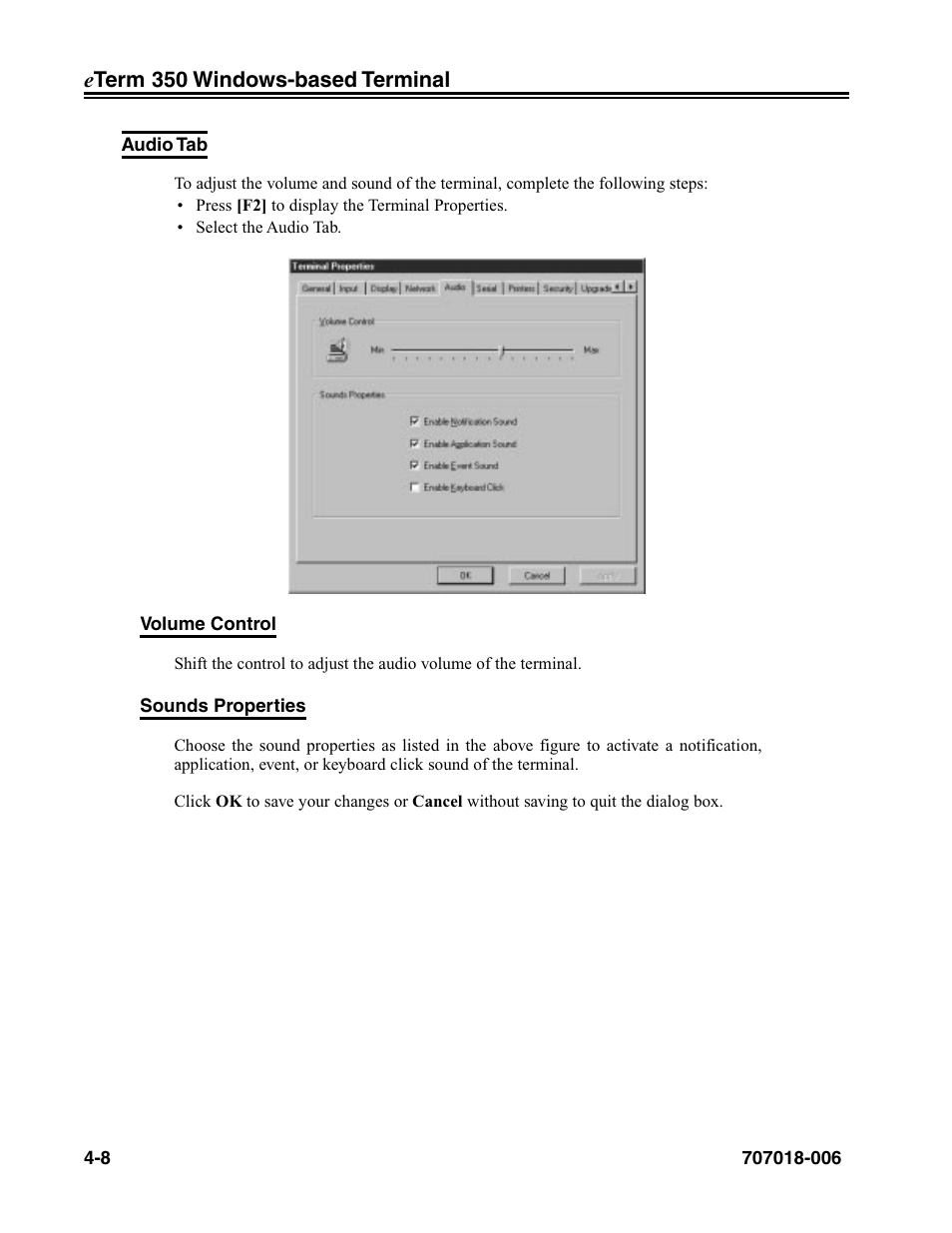 Audio tab, Audio tab -8 | Visara eTerm 350 User Manual | Page 50 / 70