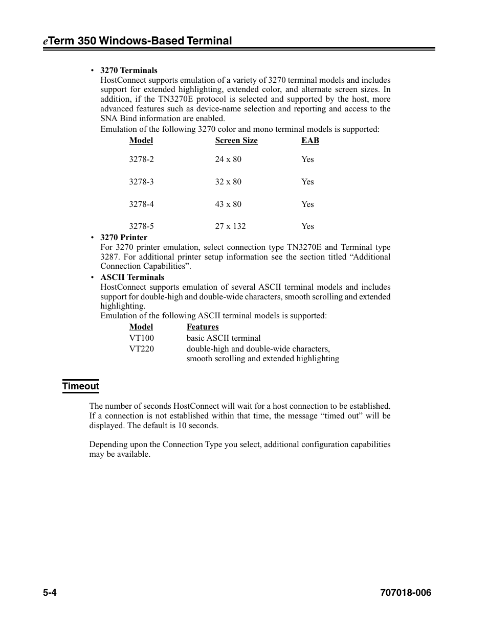 Timeout, Timeout -4, Eterm 350 windows-based terminal | Visara eTerm 350 User Manual | Page 66 / 70