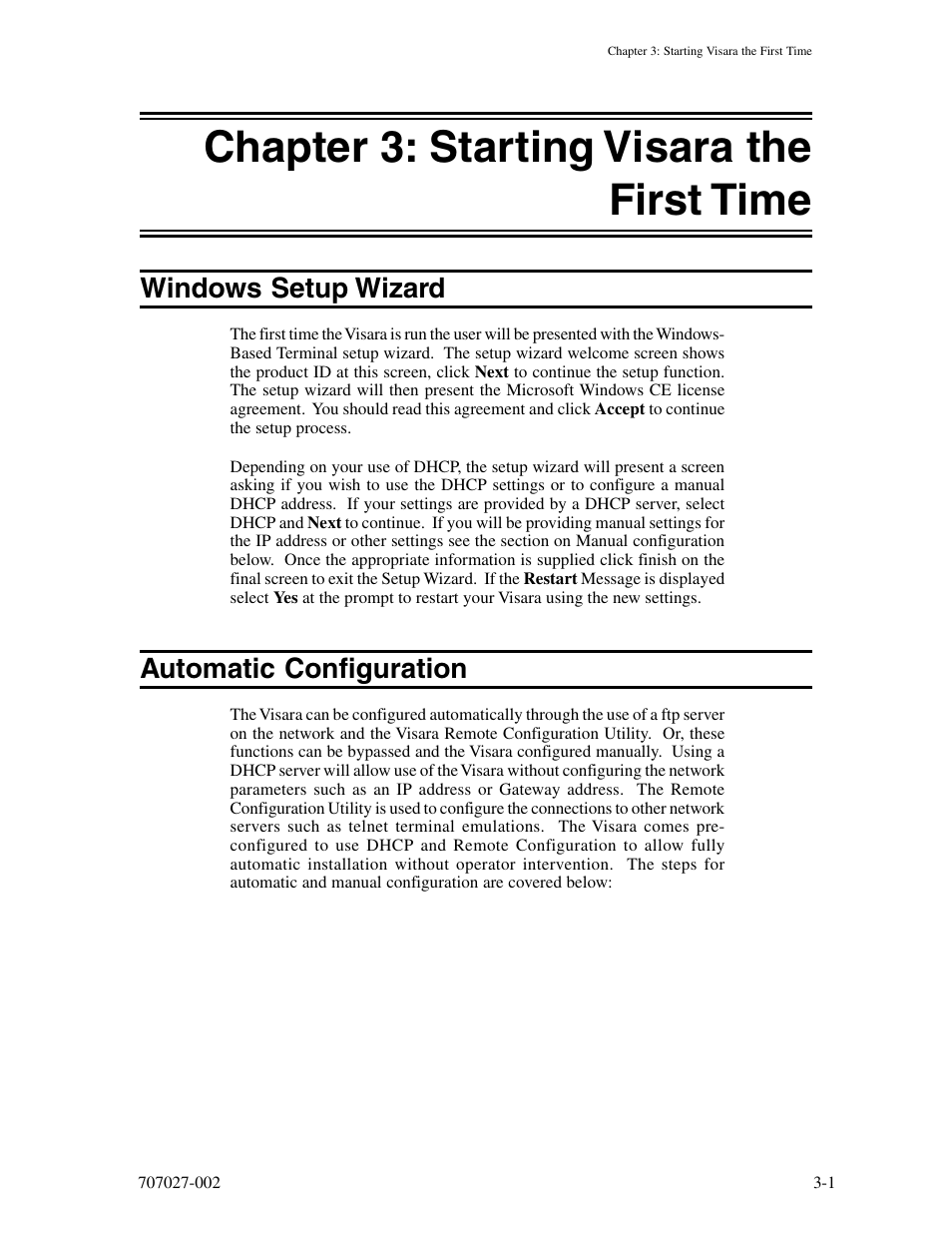 Chapter 3: starting visara the first time, Windows setup wizard, Automatic configuration | Chapter 3: starting visara the first time -1, Windows setup wizard -1 automatic configuration -1 | Visara 410 User Manual | Page 19 / 86