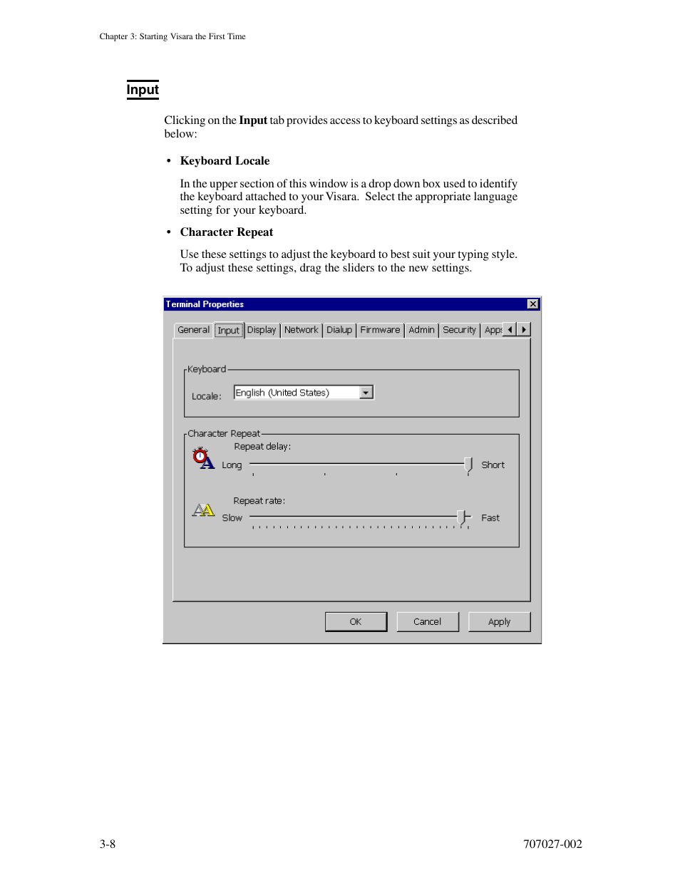 Input, Input -8 | Visara 410 User Manual | Page 26 / 86